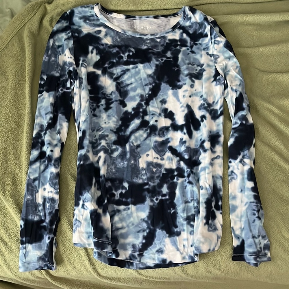 Blue, Black, and White Tie-Dye Shirt